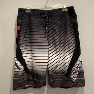 Billabong size 34 board shorts, black, white and gray